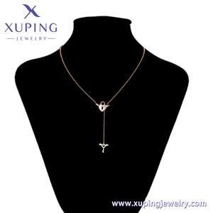 T000685728 Xuping bijoux mode simple élégant or rose cristal d'amour plus cupidon clé gland collier en acier inoxydable - Product Image 6