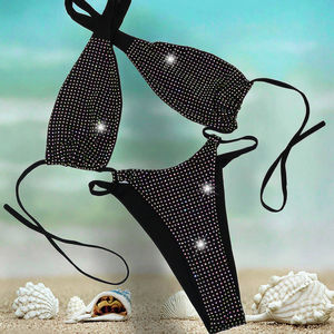 Traje de Baño S662 con Pedrería de Diamantes, Estilo Halter, para Club Nocturno, Playa, Sexy, con Cristales, Ropa de Baile Exótica - Product Image 2