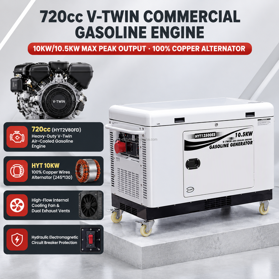 HYT12500ES 10kW Gasoline Generator 10.5kW Max 720cc V-Twin Air-Cooled ...
