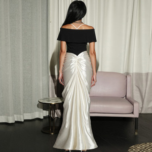 C251022 abito elegante con spalle scoperte abito donna con spacco alto increspato per 2025 di Club per cene - Product Image 6