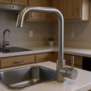 Rubinetto da cucina monocomando in nichel spazzolato, altezza 13,58 pollici, con doccetta estraibile, montaggio su piano, per camper, design moderno - Product Image 2