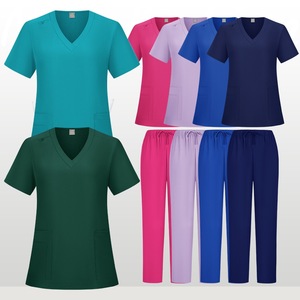 Women V Neck <b>Scrub</b> Set Moisture Wicking Knitted Split Uniform Hospital Wear - Product Image 1