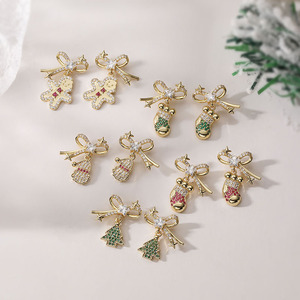 Giáng sinh đồng Zircon kỷ niệm cây người tuyết lễ Stud Bông tai tuyết mũ tuyết nữ Niche hợp thời trang Bướm thiết kế đồ trang sức - Product Image 1