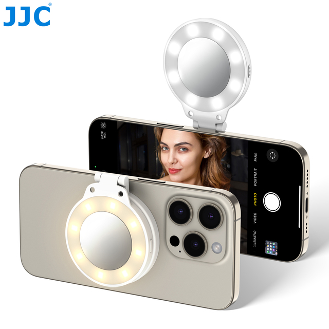 JJC Magnetic Phone Selfie Light Portable Phone Fill Light LED Phone Ring Light With Built-in Mirror for Selfies Tiktok Vlogging