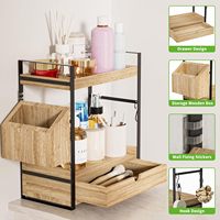 Rak Organizer Dapur 2 Tingkat dari Kayu dengan Laci dan Keranjang Penyimpanan untuk Bumbu dan Perawatan Kulit, Cocok untuk Kamar Mandi dan Dapur