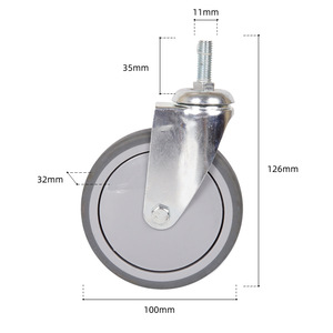 Swivel Caster Wheel With Side Pedal Brake Gray Polyurethane 100x80mm Flat Plate For Warehousing Logistics - Product Image 6
