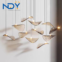 Lustre en verre ambré sculpté en forme de feuille, luminaire suspendu moderne pour escalier, duplex, hall d'hôtel, décoration de villa