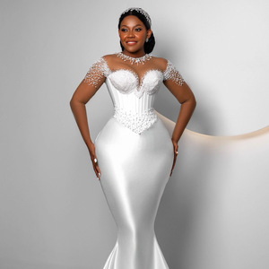 Wedding Dress Mermaid Satin Strapless White Plus Size Fitted Gown For Women - Product Image 3