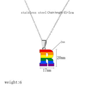 Joyería al por mayor de moda del Orgullo <span class=keywords><strong>Gay</strong></span>, collar con colgante de acero inoxidable con las 26 letras del alfabeto del arcoíris para chicas. - Product Image 3