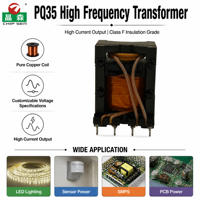 Transformateur haute fréquence à noyau de ferrite IATF16949 à enroulement en cuivre PQ35 100uH-1000uH 12V 24V 48V pour driver LED