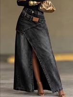 Nouvelle robe longue en jean délavé style européen et américain, patchwork respirant, haut de gamme, superposée, vente en gros pour femmes