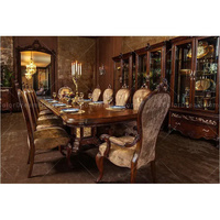 Meubles de salle à manger américains haut de gamme, structure en bois, sculpture à la main, table à manger en bois massif antique, ensemble de 8 places