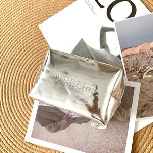 7 Inches <b>Silver</b> PU Leather Large Eco-Friendly Cosmetic <b>Bag</b> Embossed Logo Makeup <b>Bag</b> for Women Waterproof Travel Zipper Pouch - Product Image 6