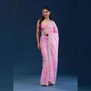 Sari traditionnel indien pakistanais de créateur pour femme, tenue de soirée, tendance, vente en gros, OEM, broderie lourde en filet papillon, lavable - Product Image 1