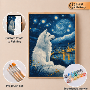 Kit de <span class=keywords><strong>peinture</strong></span> par numéros SONGWOO ART sans cadre, motif <span class=keywords><strong>loup</strong></span> et ciel étoilé, pour décoration murale à la maison - Product Image 1