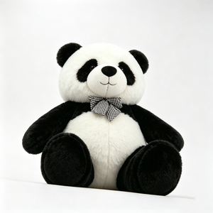 Customized <b>Panda</b> Plush - Soft Fluffy Stuffed Animal with Checkered Bow, Cute Black and White <b>Toy</b> for Kids & Nursery - Product Image 1