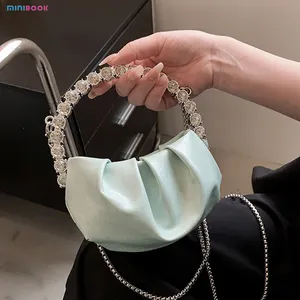 New style sling crossbody bags women handbags ladies pleated evening clutch purse diamond handle half moon bag womens mini bags