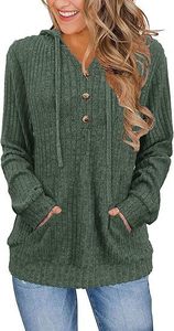 Suéter de Punto con Capucha para Mujer, Nuevo Modelo 2026, Cuello en V con Botones, Manga Larga, Estilo Casual Holgado para Otoño e Invierno - Product Image 6