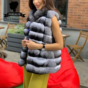 2024 nuevo chaleco informal de piel de conejo Rex Real abrigo cálido Chinchilla Color mujer abrigo chalecos invierno moda pieles abrigos de Mujer chaqueta