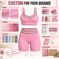 Ensemble de yoga 2 pièces pour femme avec logo personnalisé, comprenant un soutien-gorge de sport superposé à rayures et un short de fitness pour la gym, l'entraînement et le Pilates