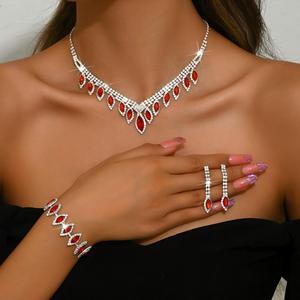 תליון יוקרה מבריק בהתאמה אישית, עגילי חתונה, צמיד סגסוגת נחושת שרשראות לנשים סט תכשיטים אופנה - Product Image 2