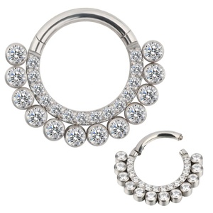 GZN Prêt à Expédier de Haute Qualité G23 Titanium CZ Pave Face avec <span class=keywords><strong>Lunette</strong></span> CZ Aligné sur le Segment Latéral Boucles d'Oreilles Anneau de Fête - Product Image 1