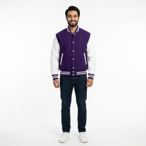 Veste universitaire à prix abordable, patchs en chenille brodés sur mesure, vestes universitaires violettes pour hommes - Product Image 1