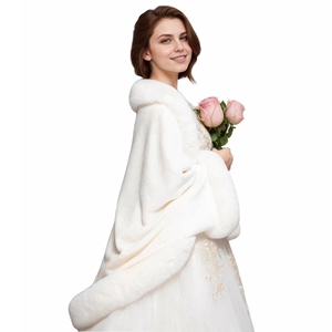 Women Fashion Faux Fur <b>Shawl</b> with Flurry Trim Loose Batwing Sleeve Cloak Warm Double Fur Wrap for <b>Wedding</b> Cocktail - Product Image 1
