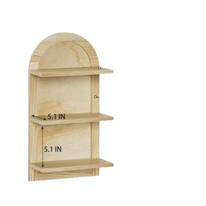 Étagère murale en bois avec dessus arqué pour rangement de salle de bain, 3 niveaux, finition naturelle, type de montage - Product Image 3