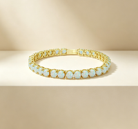 Meilleure Vente Bracelet Tennis Géométrique Tendance en Laiton Plaqué Argent avec Opale de Feu Ovale 6x8mm, Bijou à Maillons pour Femme, Anniversaire