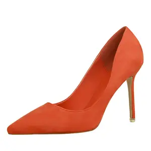 오렌지 섹시한 디자이너 파티 패션 코트 펌프스 여성을위한 우아한 뾰족한 하이힐 신발