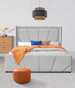 Vua Kích Thước Ánh Sáng Vải Grey OEM Nền Tảng Hiện Đại Lưu Trữ Giường Khung Với Bọc Có Cánh Đầu Giường - Product Image 3