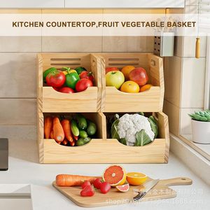 Wooden Double Layer Stackable Storage Box For <b>Potato</b> Onion Food Desktop Organizer Rectangular Standing Type 2nd Floor - Product Image 4