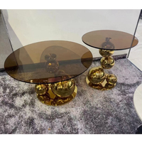 Ensemble de tables basses modernes en acier inoxydable et verre trempé, argent/or, meubles de luxe pour salle à manger, bureau, salon
