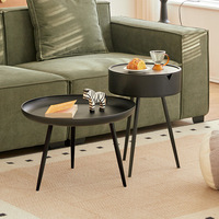 Table d'appoint ronde en métal avec plateau, table d'appoint noire mate, fabricant sur mesure pour salon, appartement de services, chambre d'hôtel