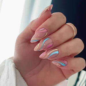 Stiletto-esmalte de <span class=keywords><strong>uñas</strong></span> <span class=keywords><strong>con</strong></span> purpurina dorada, puntas de <span class=keywords><strong>uñas</strong></span> francesas artificiales, color <span class=keywords><strong>rosa</strong></span> claro - Product Image 2