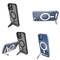 Casing Magnetik Transparan dengan Penyangga untuk iPhone 16 Pro Max 17 Air 15 14 13 12 11 Plus, Pelindung dengan Dudukan