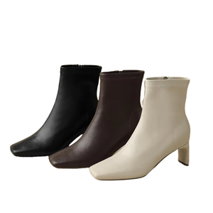 Botas de moda de otoño e invierno para mujer, botas cortas de tacón alto, punta cuadrada, tacón grueso, cremallera lateral, botines bajos de un solo paso - Product Image 1