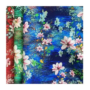 Cetak Digital Multi Warna cerah Linen organik dicetak kain tenun katun kain Rayon lembut untuk garmen