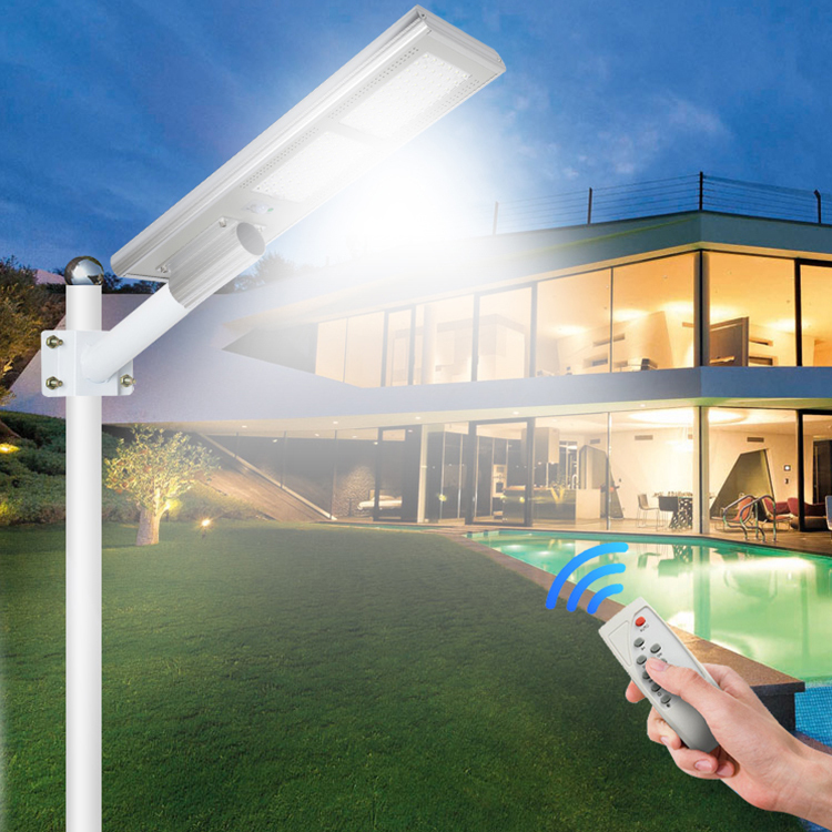 IP65 impermeable al aire libre de 50 vatios 100watt 150watt inteligente todo en uno integrado solar led farola
