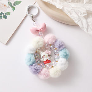 DIY Sangle de téléphone en pompon doux et moelleux avec perles, porte-clés lumineux en forme d'animal de dessin animé, en acrylique écologique, rond, pour Noël, pour filles, mignon, Kawaii, cadeau - Product Image 2