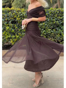 Vestidos de Moda para Mujer con Hombros Descubiertos, Cintura Ajustada, Cuello en V y Falda Amplia - Product Image 4