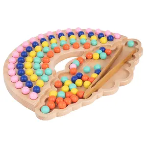 High quality cheap wooden peg board beads game wooden rainbow clip bead puzzle wooden educational montessori toys