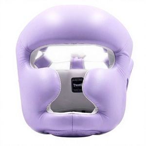 Casque de boxe en cuir PU violet, protection unisexe, fermeture à boucle, couleur unie, visière transparente, casque de sport - Product Image 1