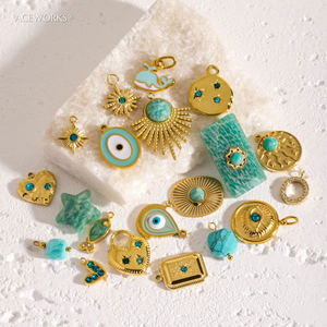 Bouquet de rêve turquoise | Pendentif <span class=keywords><strong>à</strong></span> breloque en acier inoxydable plaqué or PVD 18 carats pour la fabrication de bijoux <span class=keywords><strong>à</strong></span> bricoler soi-même | Imperméable et hypoallergénique - Product Image 3