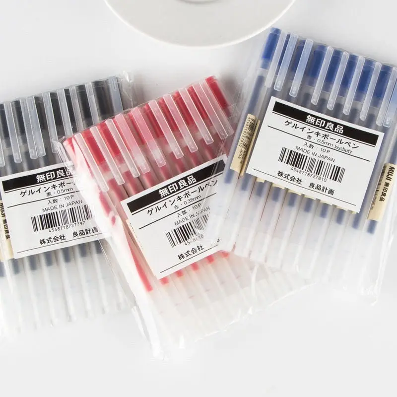 10 pièces/ensemble kawaii MUJI stylo Gel noir/rouge/bleu 0.38mm 0.5mm encre couleur gel stylo pour bureau école