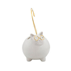 Plateau à bibelots en céramique en forme de chat avec queue dorée et lunettes, organisateur de bijoux pour la décoration de chambre, porte-bagues - Product Image 3