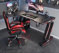 Bureau de Jeu PC Personnalisé Noir LED RGB, Table de Course pour Maison et Bureau Informatique