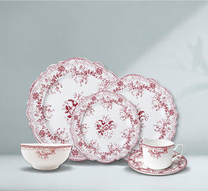 Assiettes de présentation en céramique rose à fleurs romantiques françaises, assiettes en porcelaine imprimées pour la décoration de fêtes et de mariages - Product Image 2