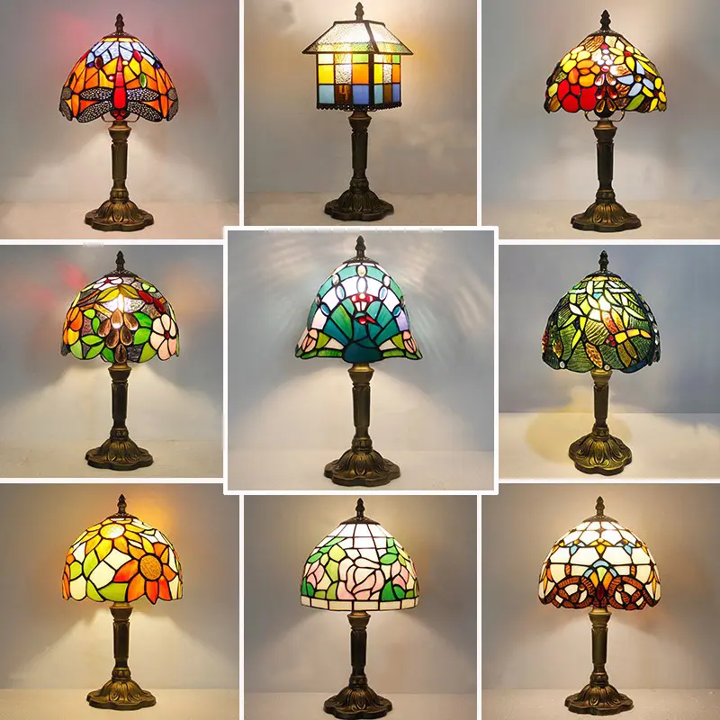 テーブルランプTifani Lampen Tifany Lamparas De Mesa Design Retro Glass Stained Lampada Da Tavolo8インチティファニーテーブルランプ